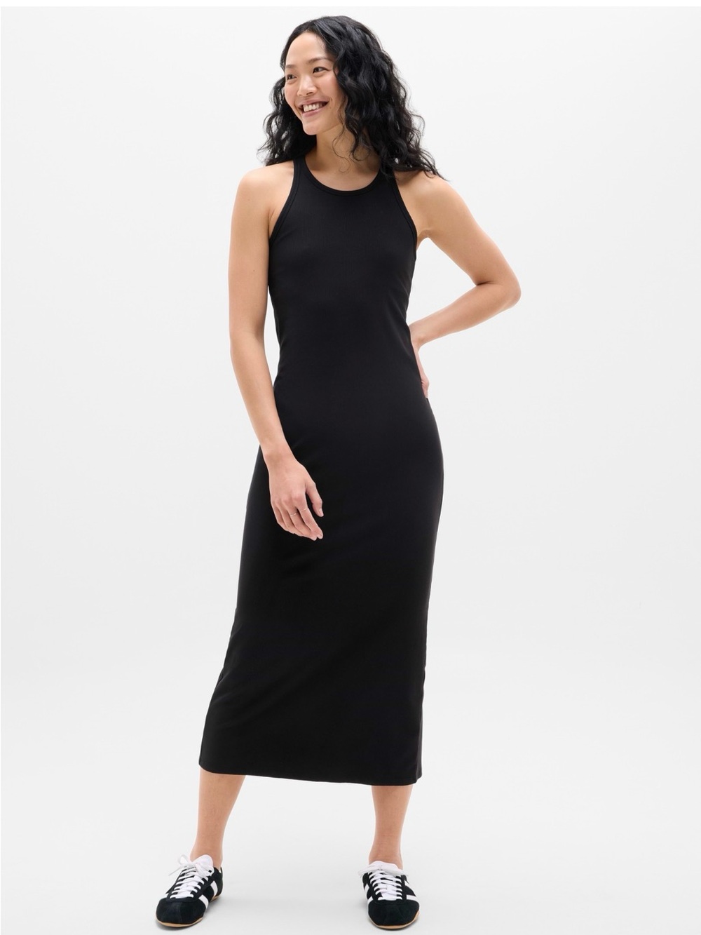 Women’s Black Ribbed Tank Midi Dress